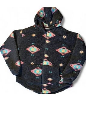 SO Sherpa Aztec Print Fleece Zip Hoodie Size Large